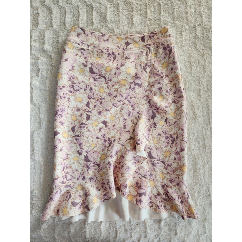 Anthropologie Skye Floral Faux Suede Ruffle Skirt Womens Size 4 Petite